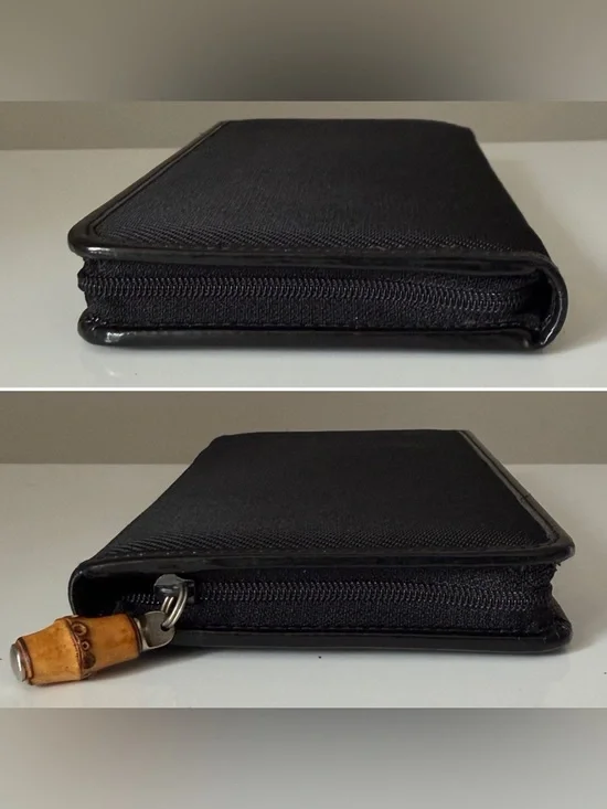 Gucci Bamboo Zip Around Wallet Black Nylon Patent Leather Trim - Picture 3 of 9